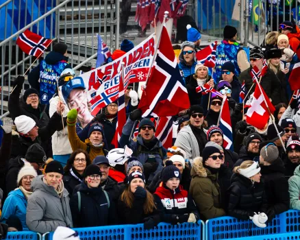 Folkemengde med norske flagg